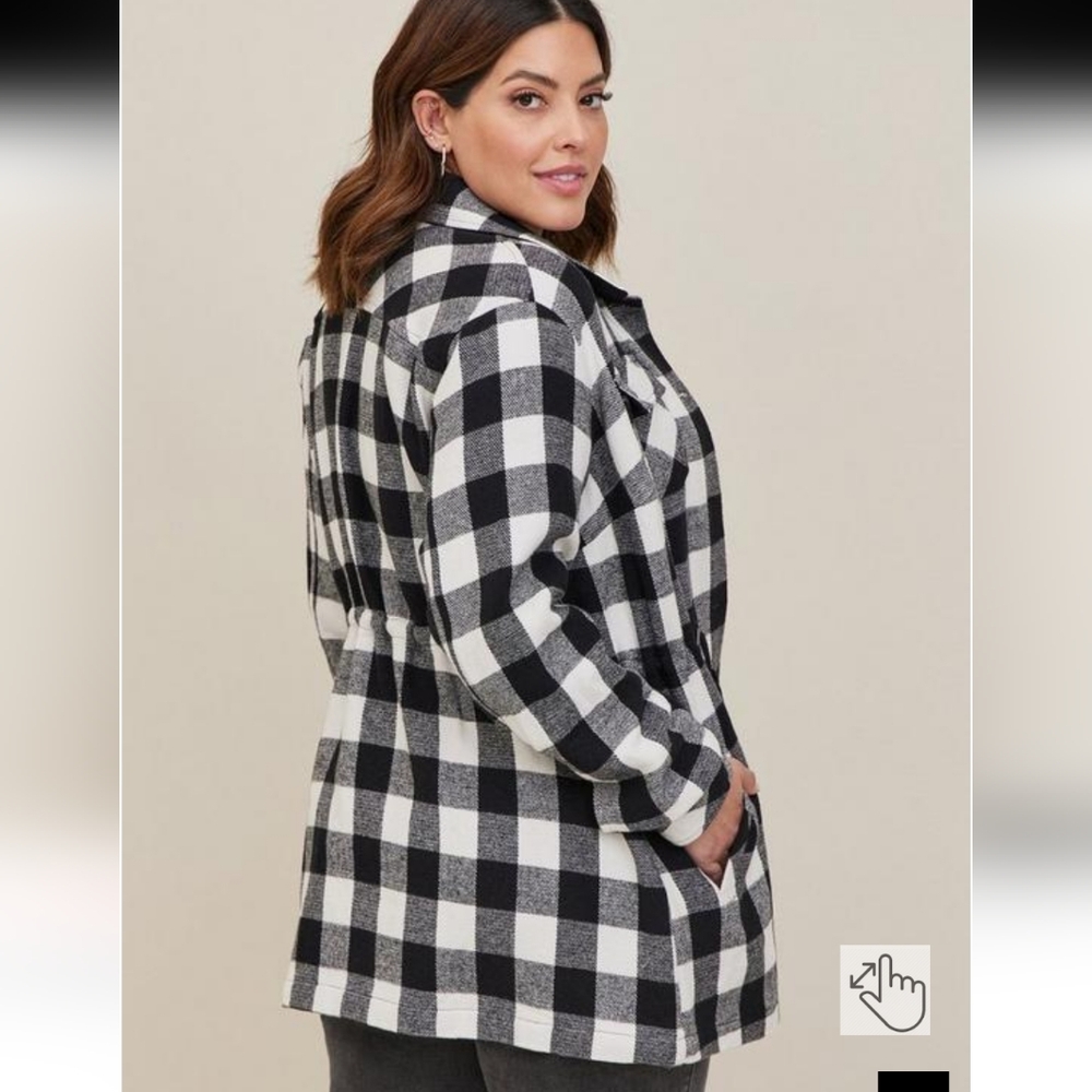 TORRID BRUSHED COTTON SHACKET BLACK & WHITE BUFFALO PLAID PLUS SIZE 2X 2022